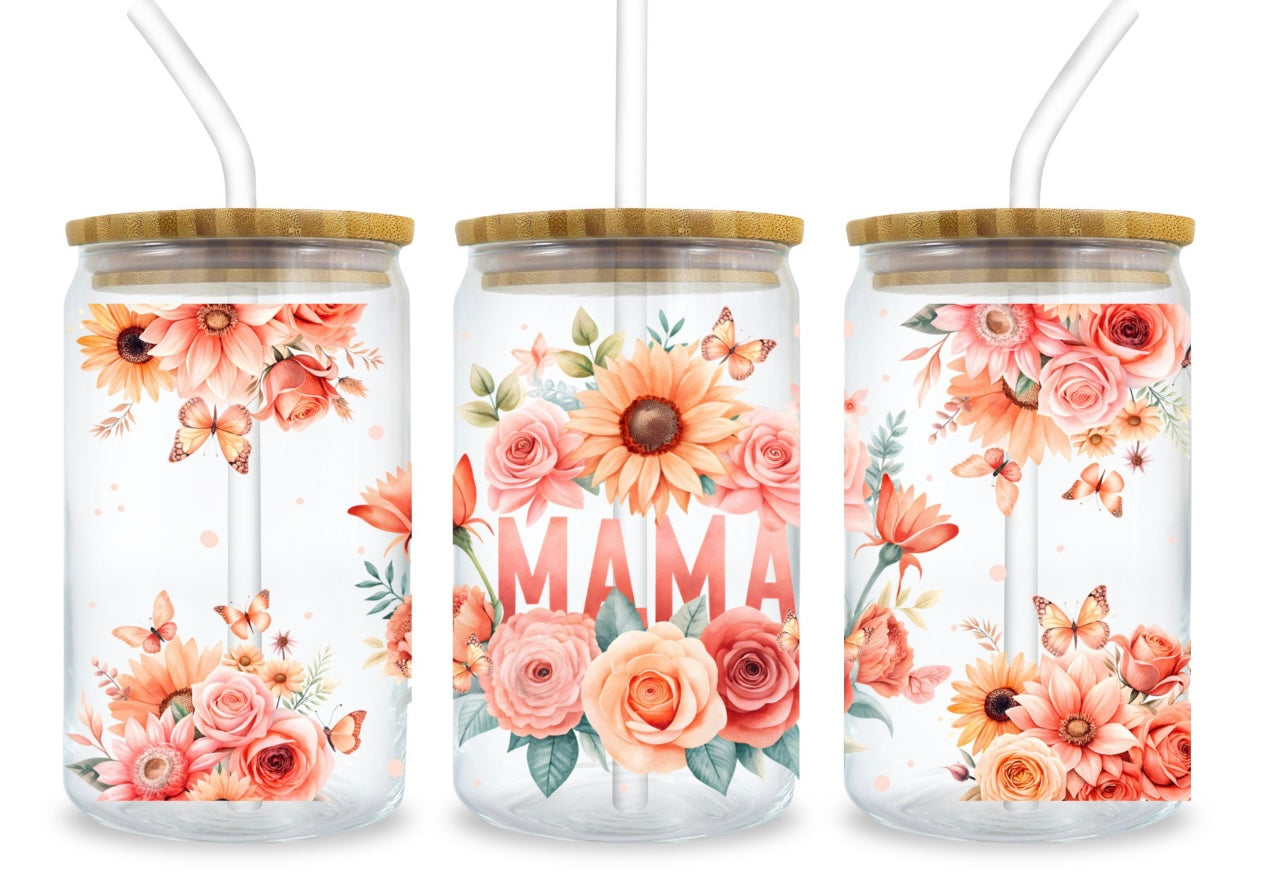 Frosted glass can flower mama