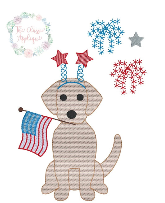 Emb - patriotic dog with headband