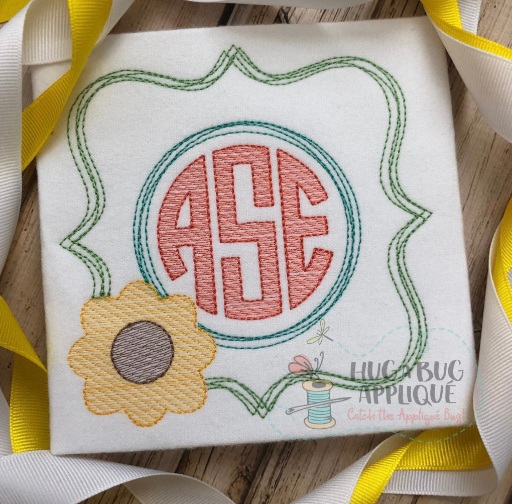 Emb - sunflower monogram frame