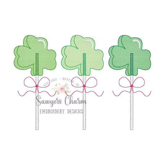 Emb - shamrock bow suckers
