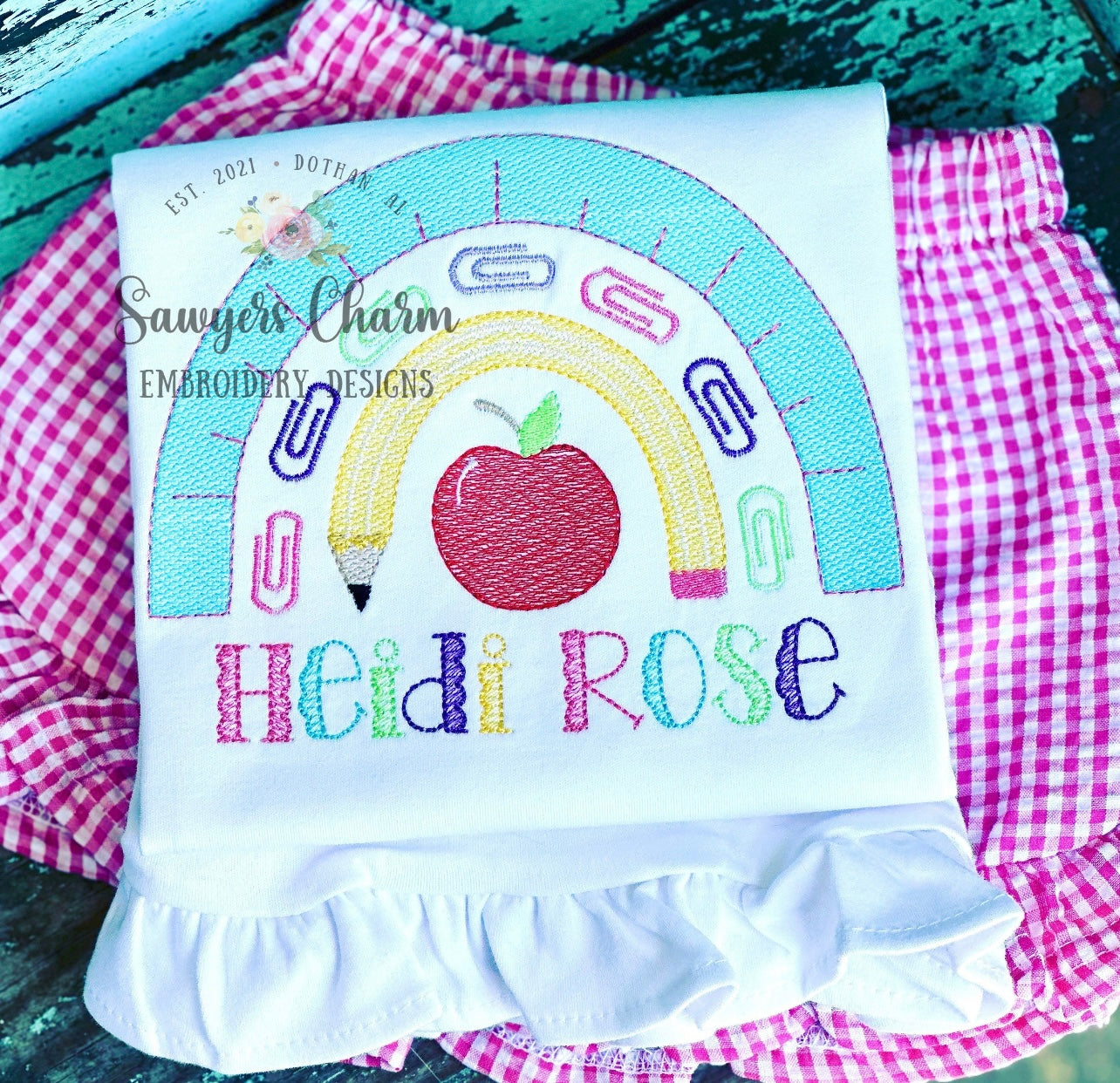 Emb - school supplies rainbow