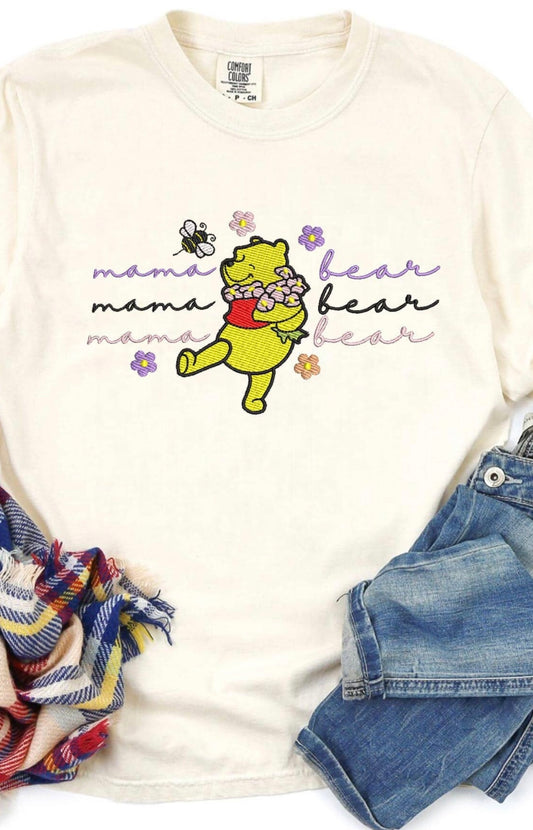 Emb - floral mama pooh bear