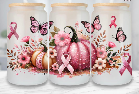 Frosted glass can pumpkins & butterflies