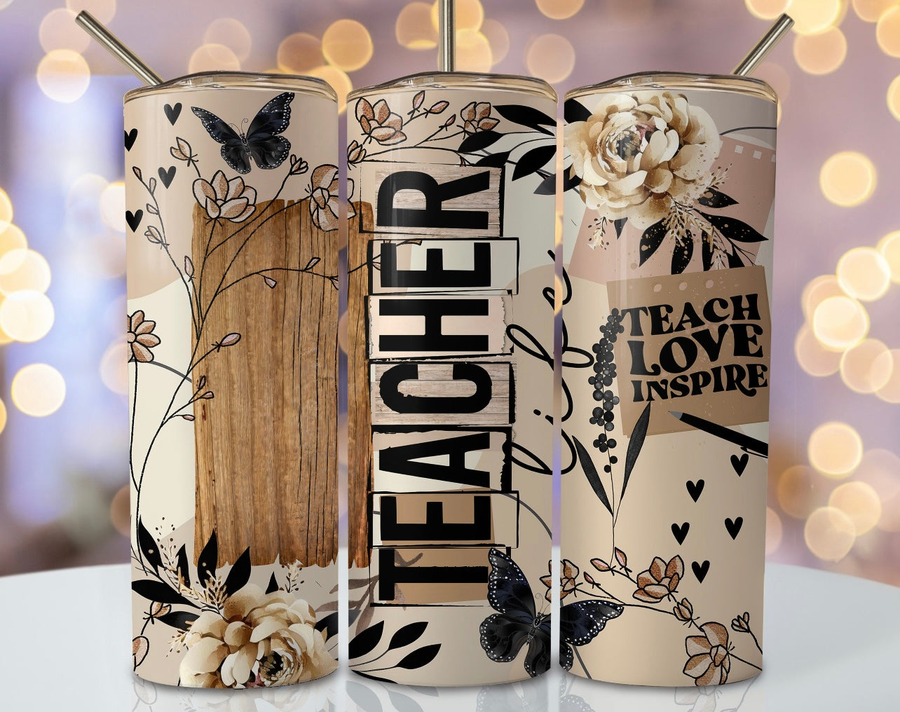 Floral teacher teach love inspire tumbler