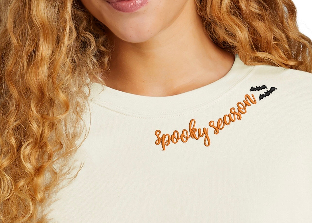 Emb - neckline bats spooky season