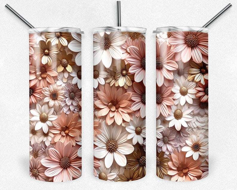 Rose gold floral tumbler