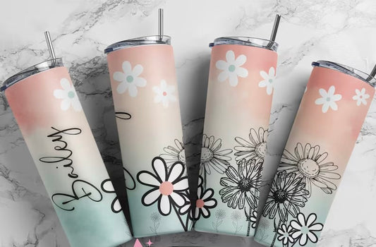 Ombré flower name tumbler