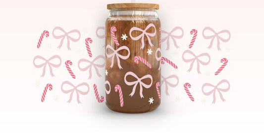 Frosted glass can candy canes & bows