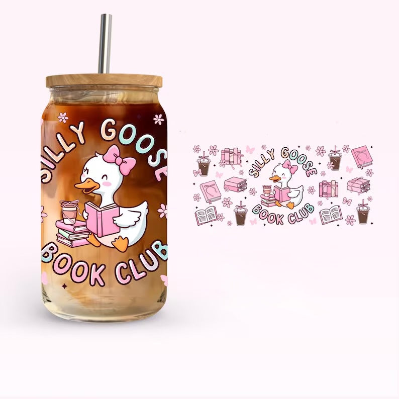 Frosted glass can silly goose book club