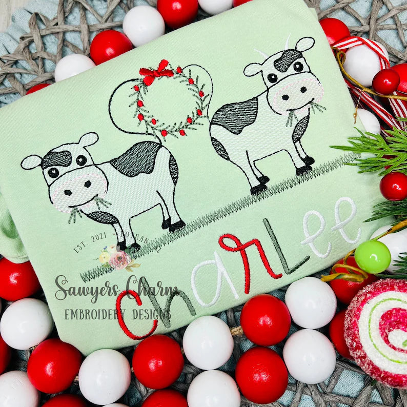 Emb - Christmas cows