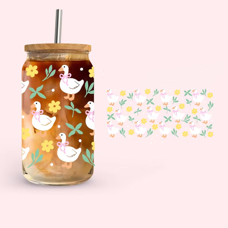 Frosted glass can goose & bows