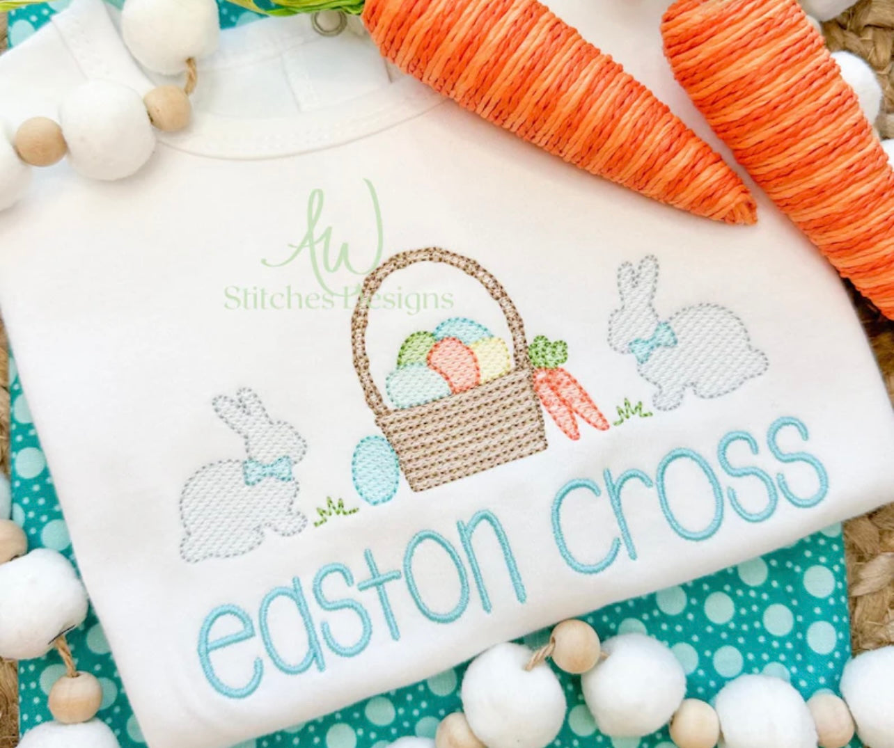 Emb - bunnies & Easter basket eggs