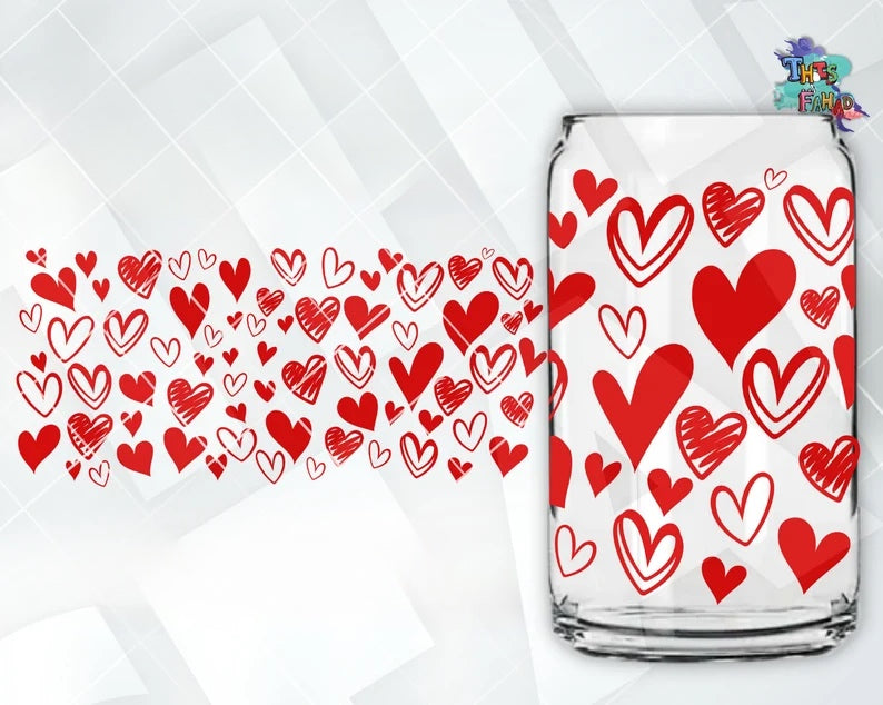 Frosted glass can hearts