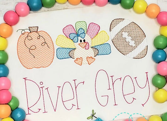 Emb - girl pumpkin turkey football