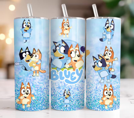 Blue glitter blue dog tumbler