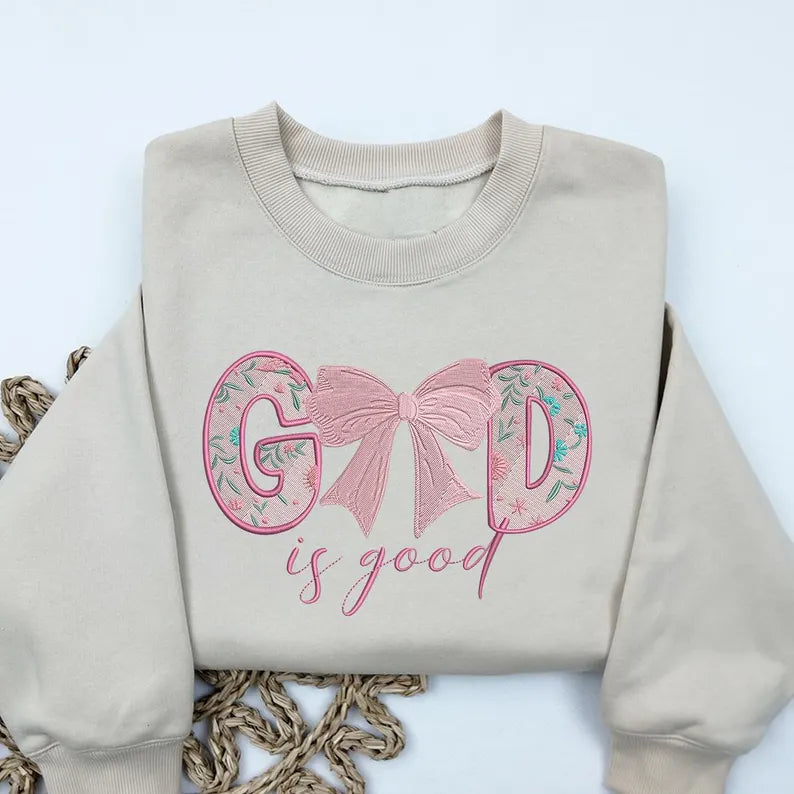Emb - God is good floral bow