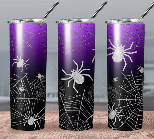 Purple glitter spider tumbler