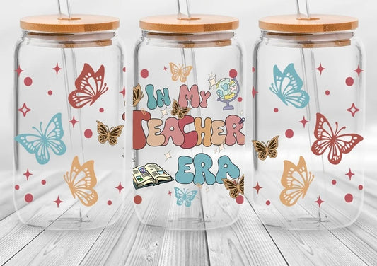 Frosted glass can butterfly teacher era
