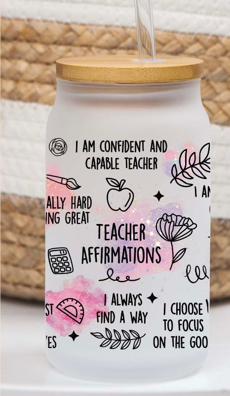 Frosted glass can teacher affirmations