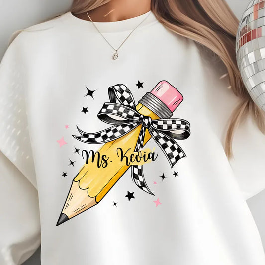 Black plaid ribbon pencil name