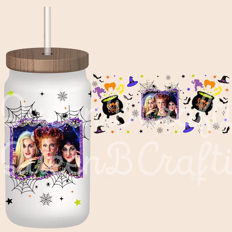 Frosted glass can hocus pocus girls