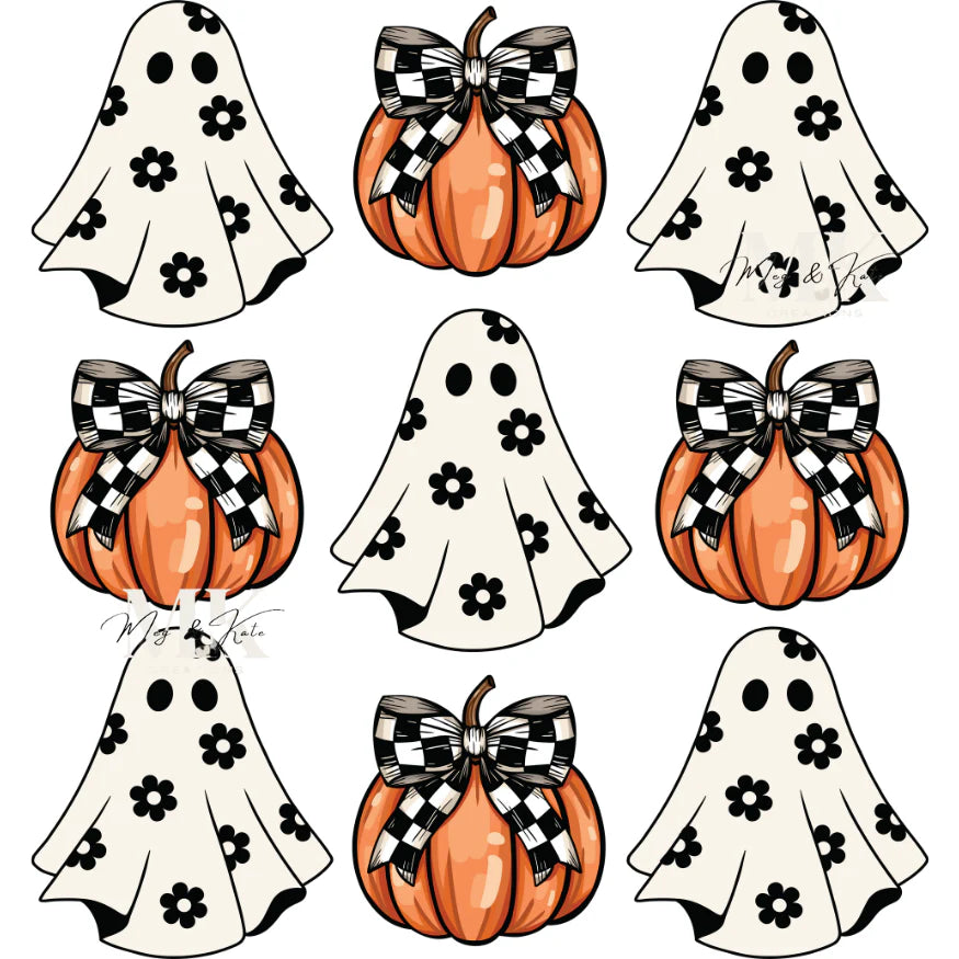 Floral ghosts and pumpkins