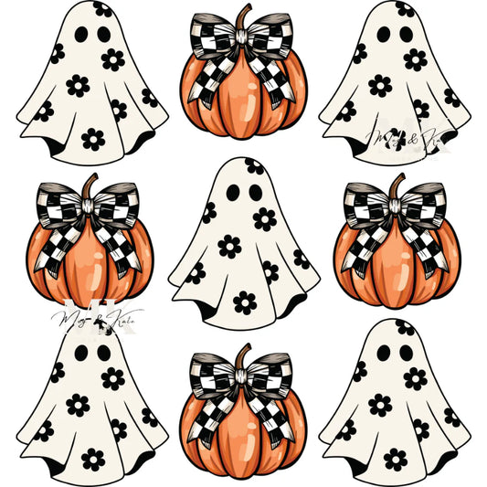 Floral ghosts and pumpkins