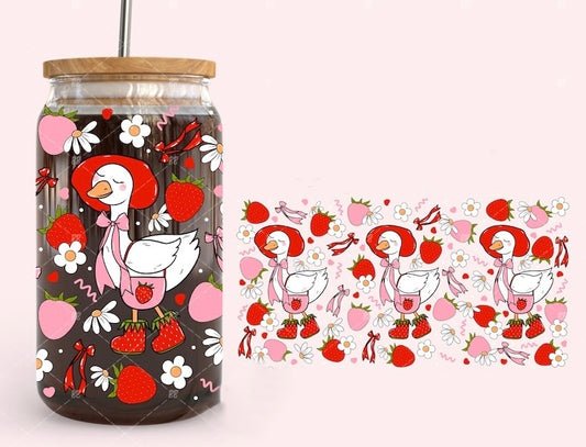 Frosted glass can strawberry goose