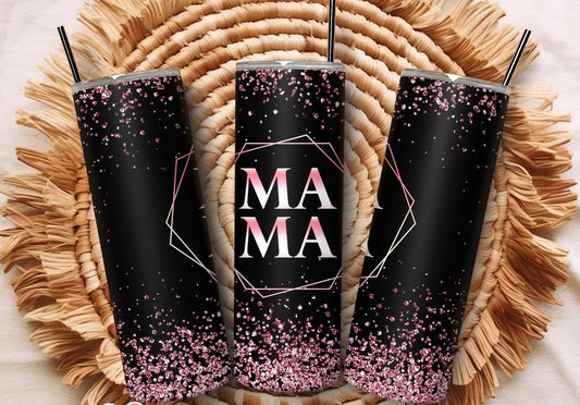Pink glitter mama tumbler