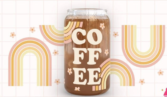 Frosted glass can rainbow coffee