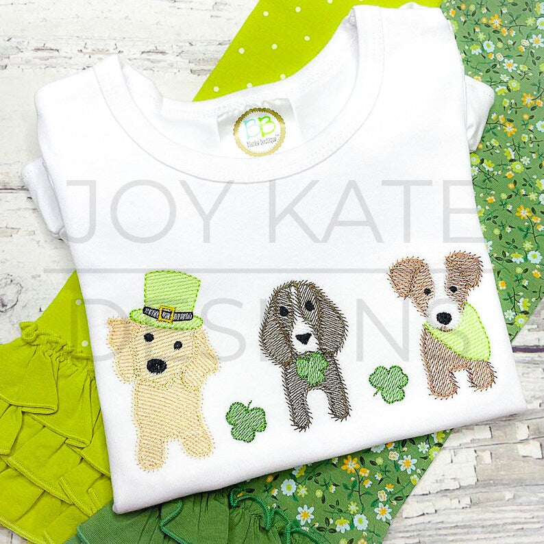 Emb - shamrock dog trio