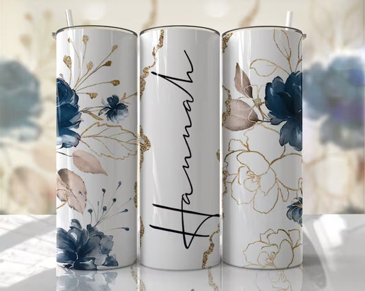 Blue gold floral tumbler