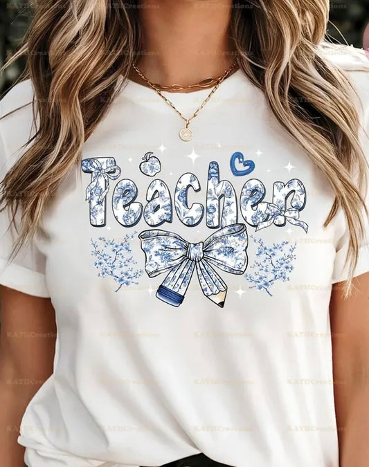 Blue floral teacher