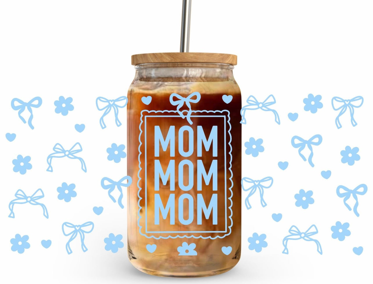 Frosted glass can blue coquette mom