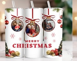 Merry Christmas photo ornaments tumbler