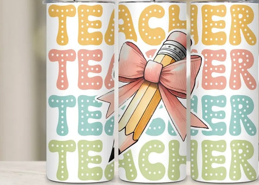 Bow pencil teacher tumbler