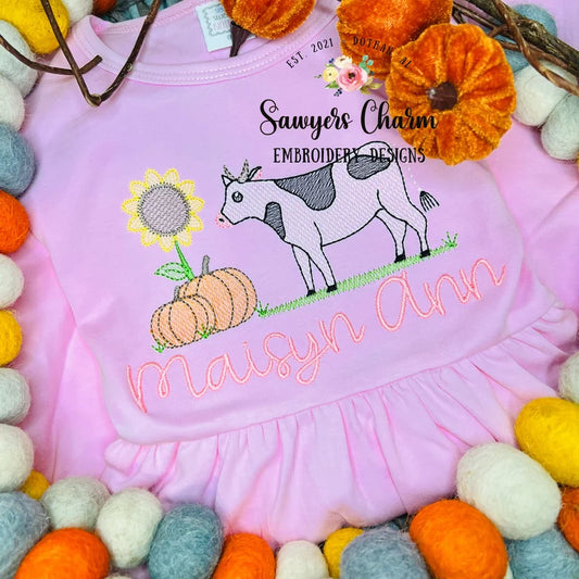 Emb - girly fall cow