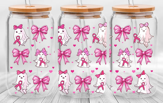 Frosted glass can ghosts & bows