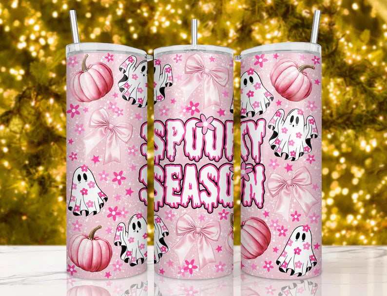 Pink girly spooky season tumbler