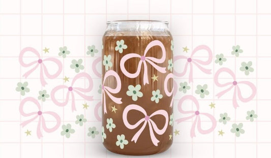 Frosted glass can bows & flowers