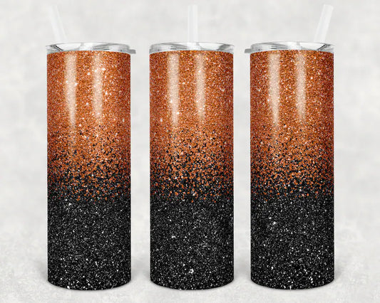 Orange & black glitter tumbler