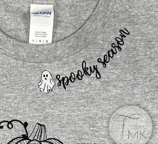 Emb - neckline ghost spooky season