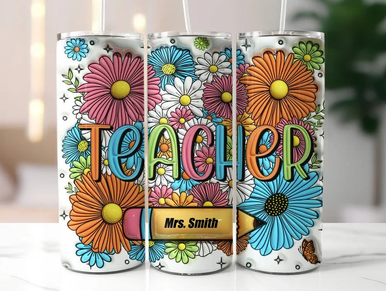 Floral teacher tumbler