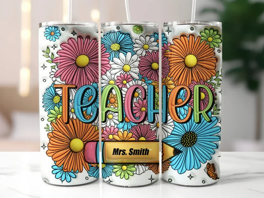 Floral teacher tumbler
