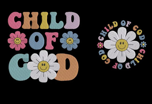 Emb - floral child of God front pocket & back