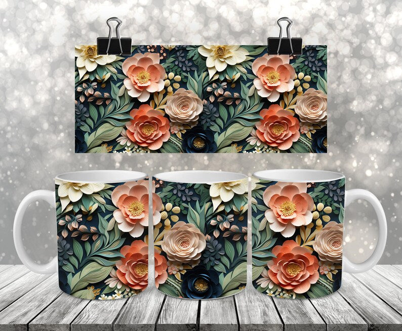 15 oz 3D floral mug