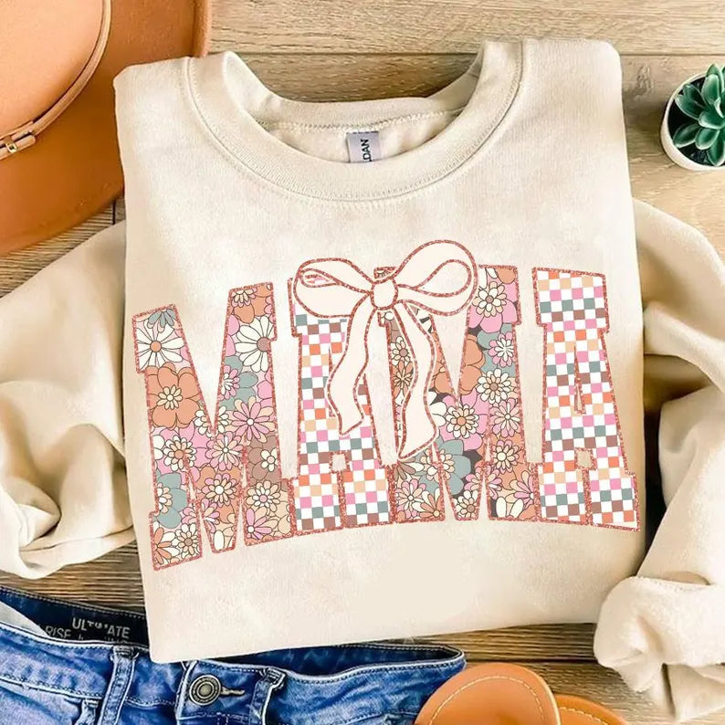 Retro checkered floral mama