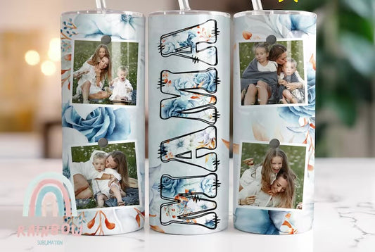 Blue floral mama tumbler