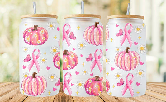 Frosted glass can pumpkin ribbons