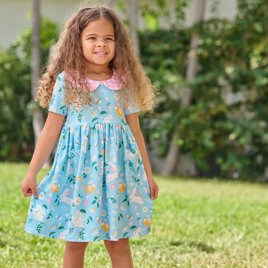 Floral bunnies twirl dress